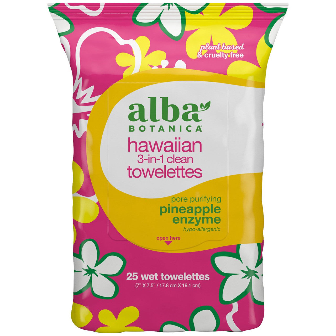 Alba Botanica Hawaiian Natural 3 In 1 Clean Towelettes, 25 Ea